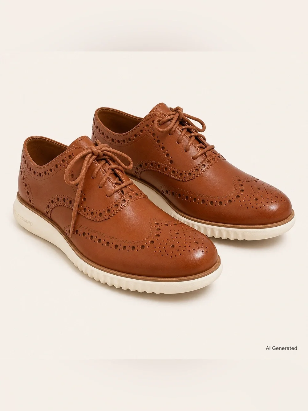 Cole Haan Grand Brown Leather Wingtip Derbys Size 8.5 NIB